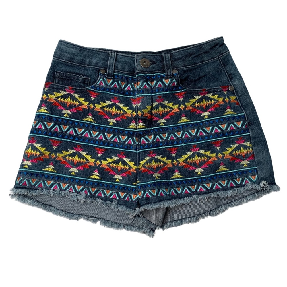 The Classic by Los Angeles Rainbow Tribal Aztec Denim Shorts Women’s Size M